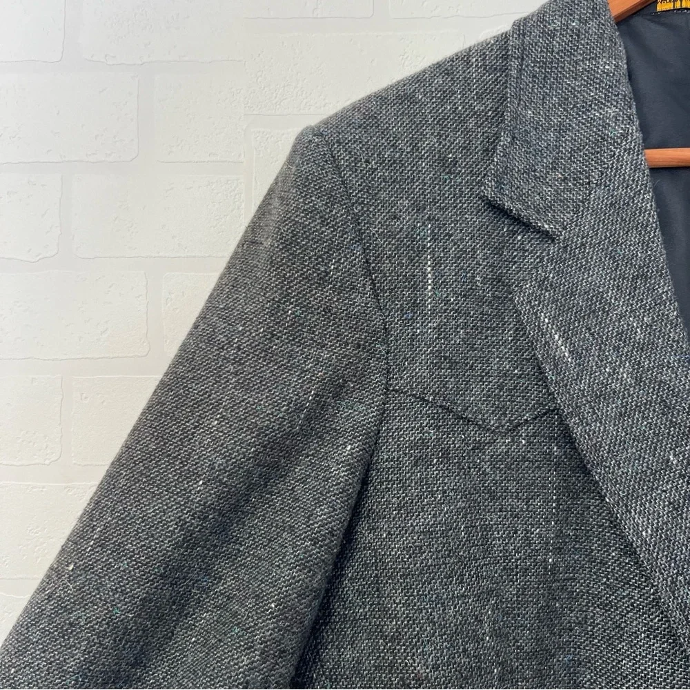 Vintage Pioneer Wear Western Rodeo Tweed Charcoal Men's Blazer Elbow Patches L